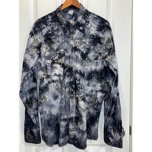 Pop Icon Mens Long Sleeve Western Shirt Tie Dye Paisley Print Pearl Snap XL